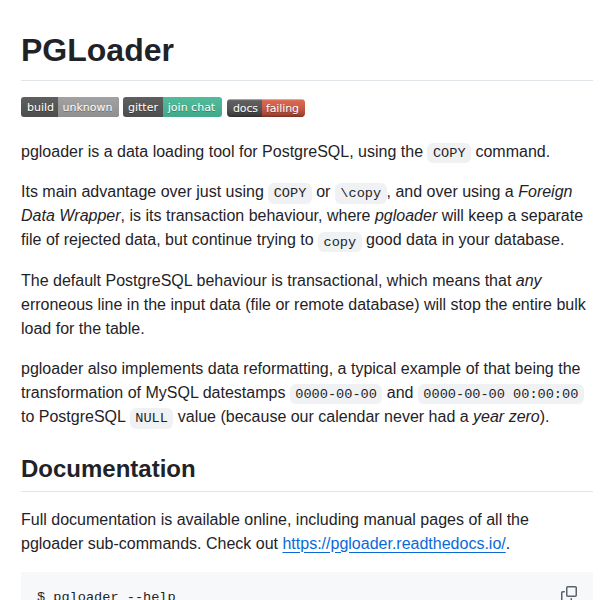 Dimitri Pgloader screenshot