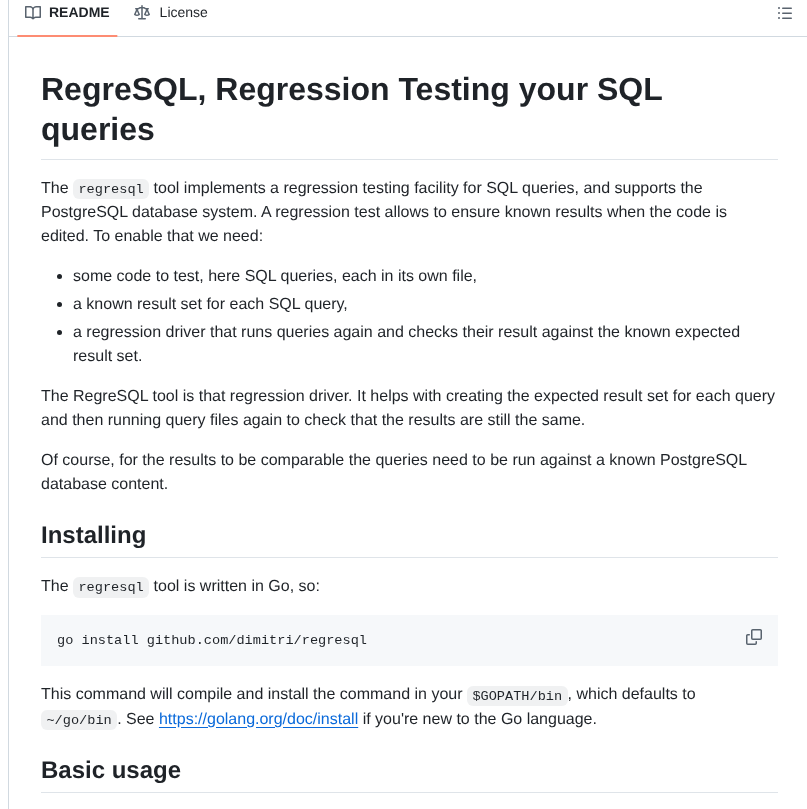 Dimitri Regresql screenshot