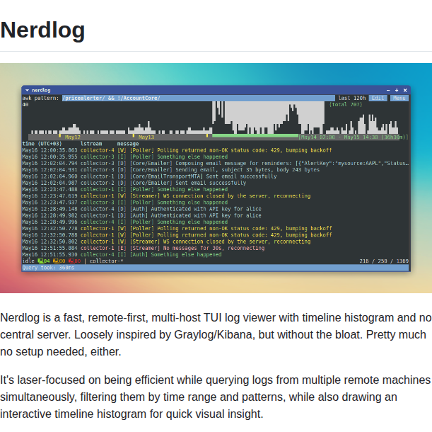 Dimonomid Nerdlog screenshot