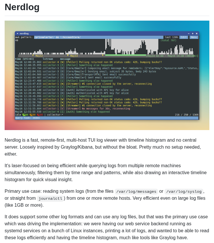 Dimonomid Nerdlog screenshot