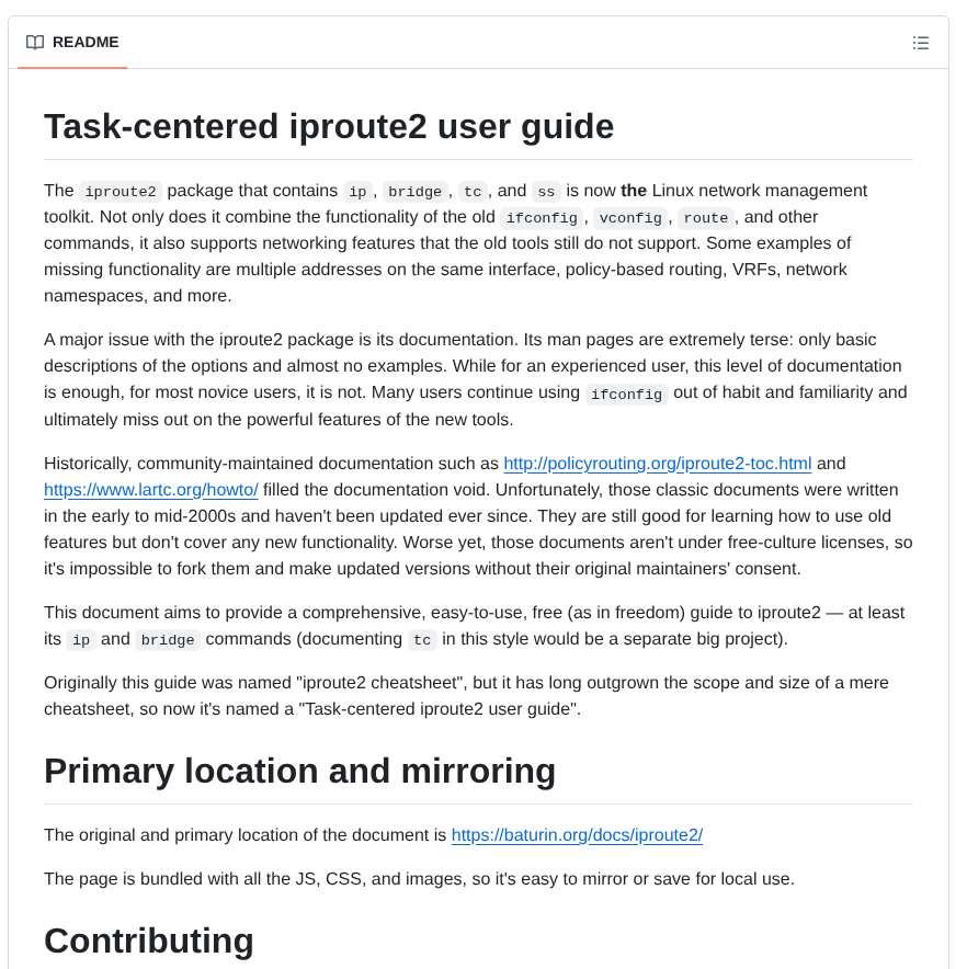 Dmbaturin Iproute2 Cheatsheet screenshot