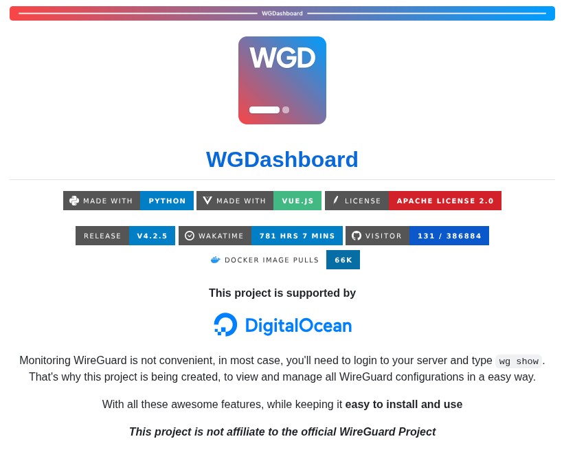 Donaldzou Wgdashboard screenshot