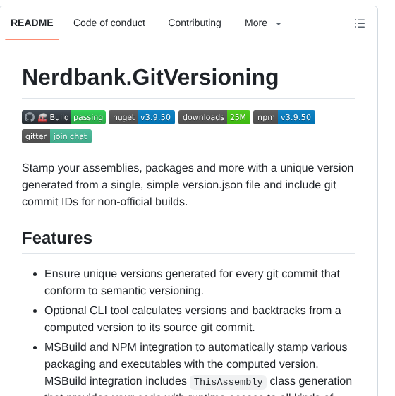 Dotnet Nerdbank.gitversioning screenshot