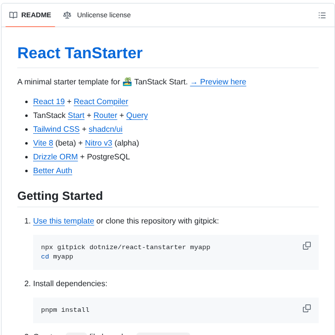 Dotnize React Tanstarter screenshot