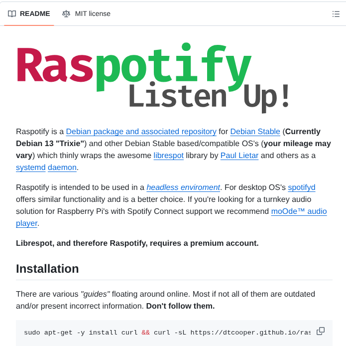 Dtcooper Raspotify screenshot