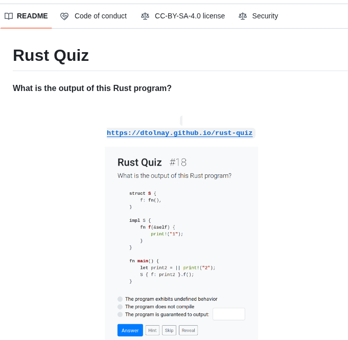 Dtolnay Rust Quiz screenshot