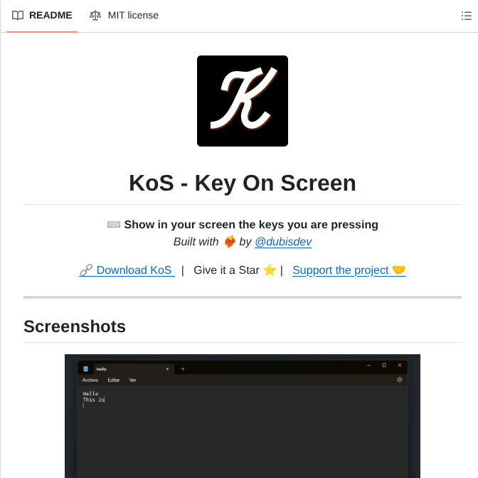 Dubisdev Key On Screen screenshot