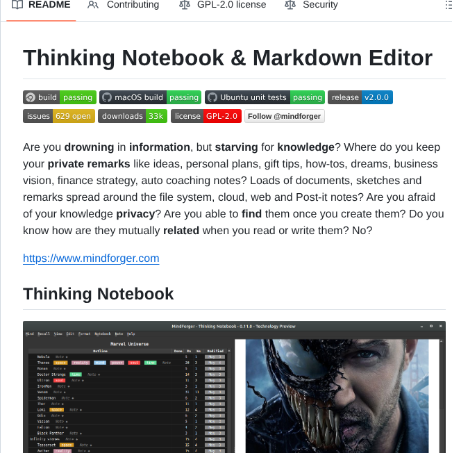 Dvorka Mindforger screenshot