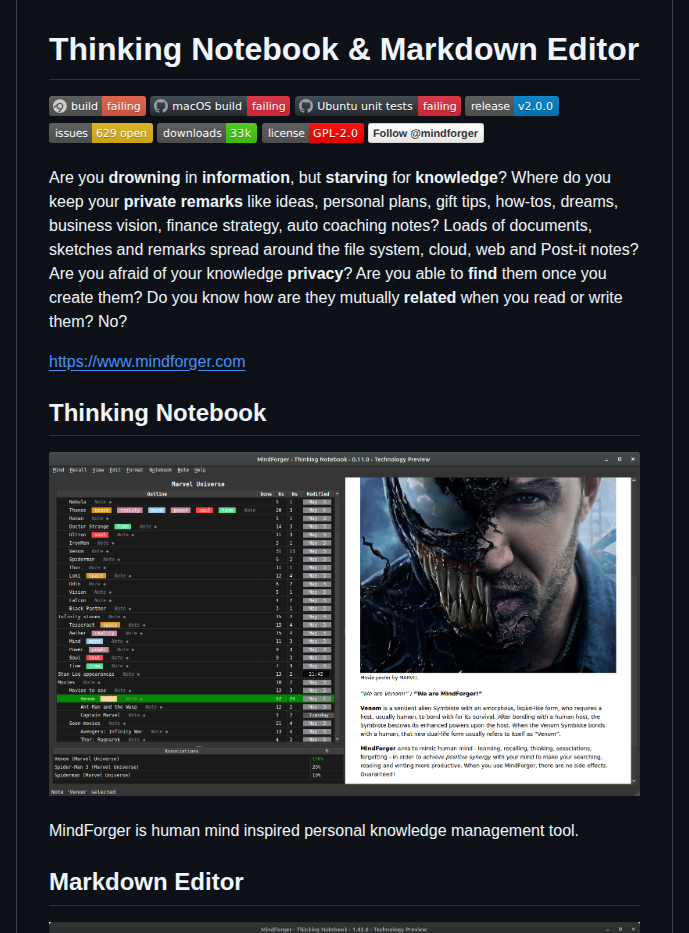 Dvorka Mindforger screenshot