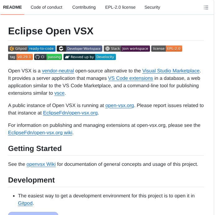 Eclipse Openvsx screenshot