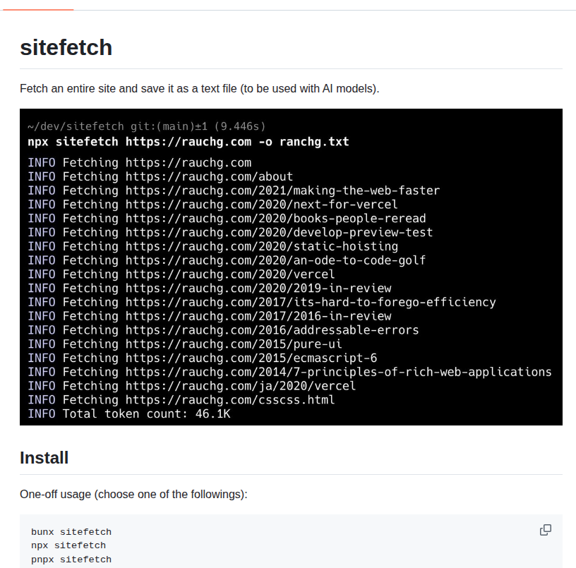 Egoist Sitefetch screenshot