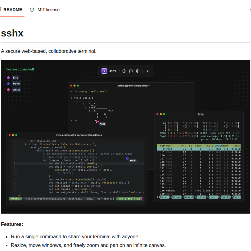 Ekzhang Sshx screenshot