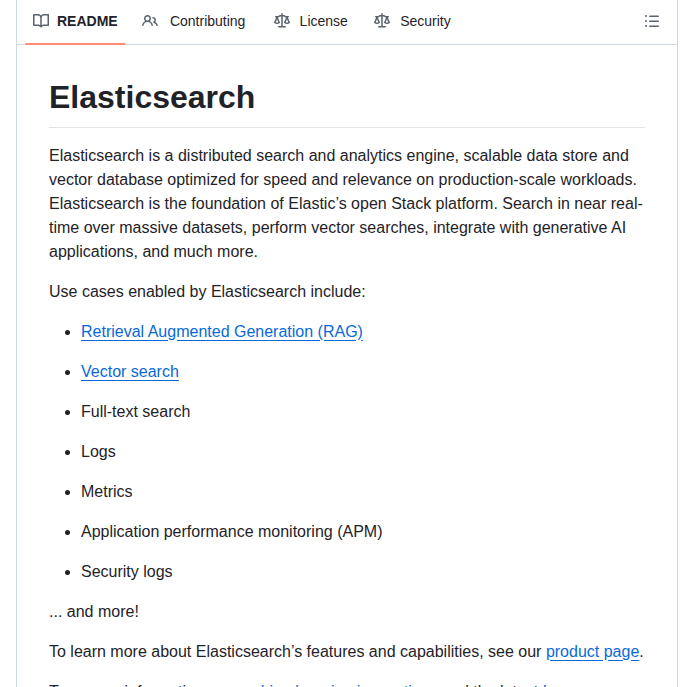 Elastic Elasticsearch screenshot