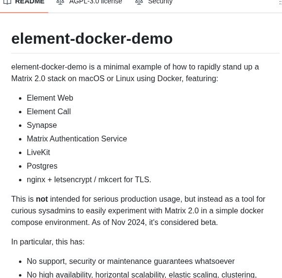 Element Hq Element Docker Demo screenshot