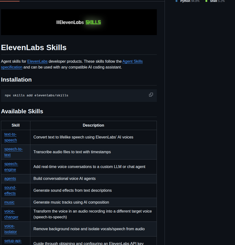 Elevenlabs Skills screenshot