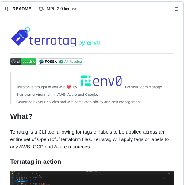 Env0 Terratag screenshot