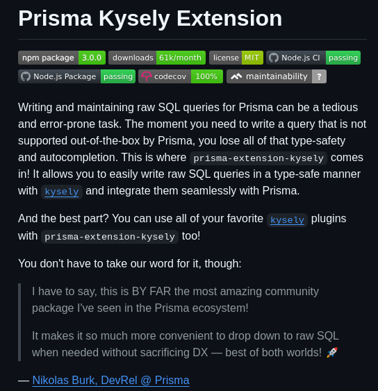 Eoin Obrien Prisma Extension Kysely screenshot