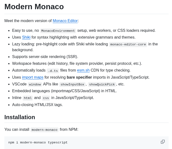 Esm Dev Modern Monaco screenshot