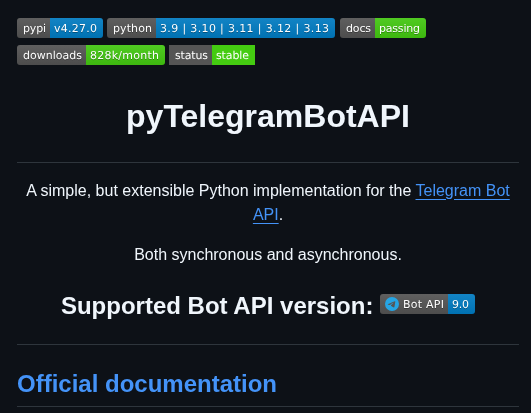 Eternnoir Pytelegrambotapi screenshot