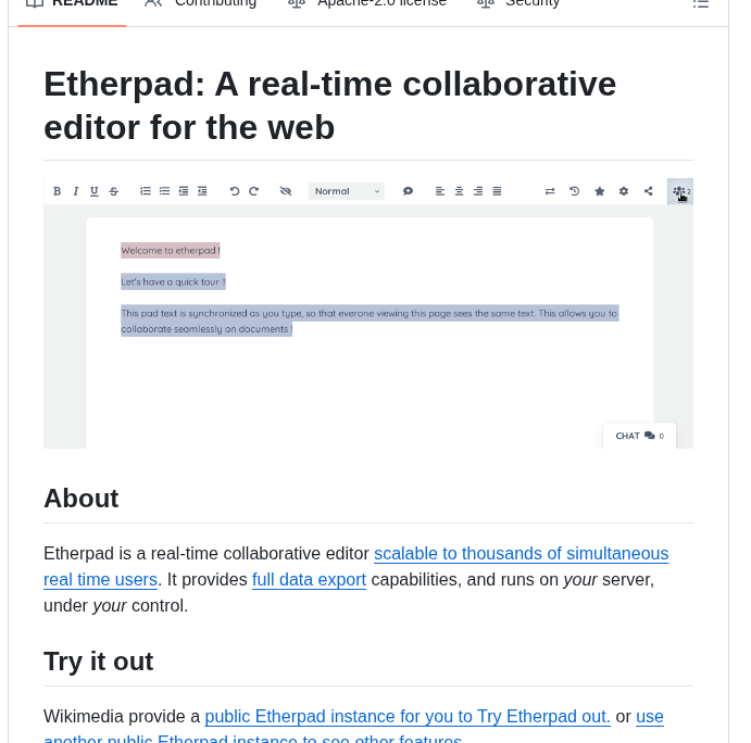 Ether Etherpad Lite screenshot