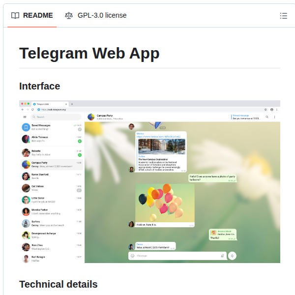 Evgeny Nadymov Telegram React screenshot