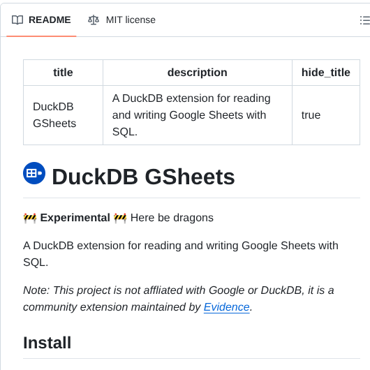 Evidence Dev Duckdb_gsheets screenshot