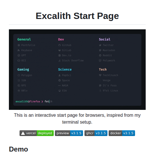 Excalith Excalith Start Page screenshot