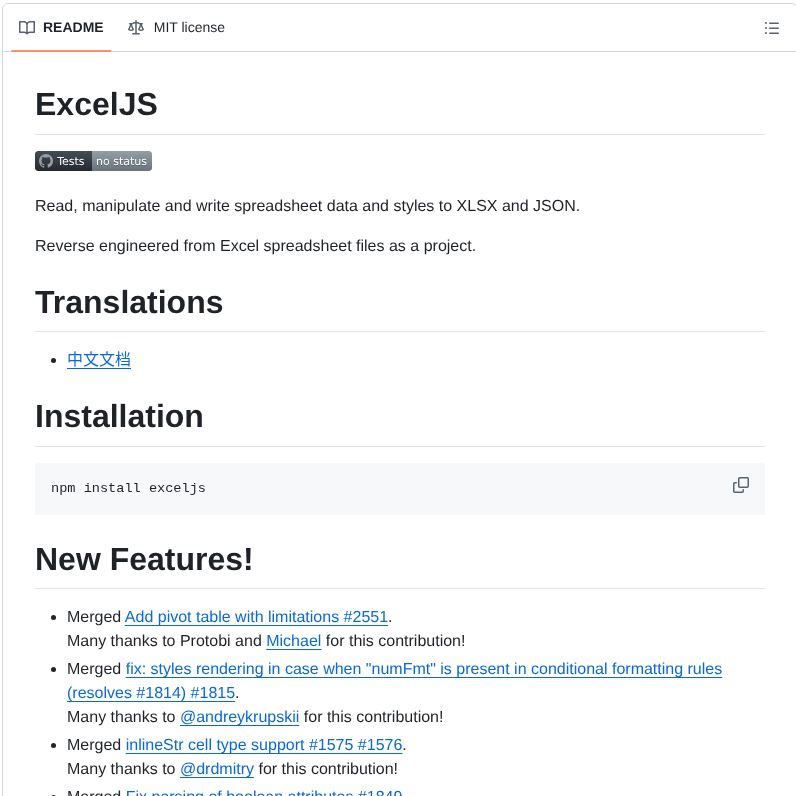 Exceljs Exceljs screenshot
