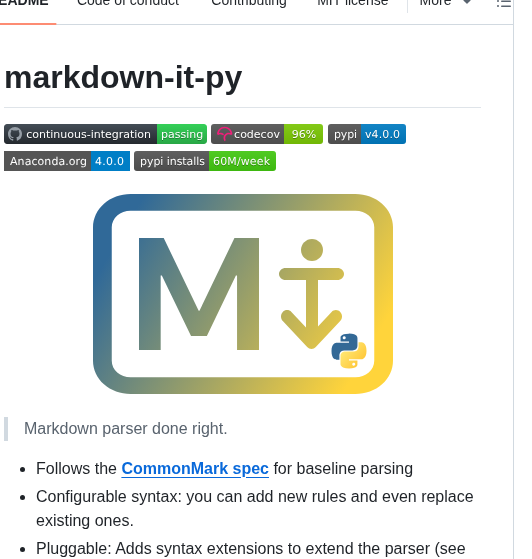 Executablebooks Markdown It Py screenshot