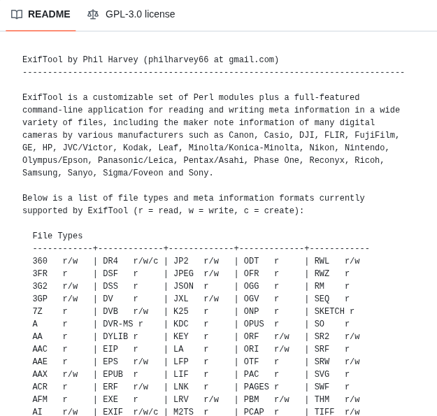 Exiftool Exiftool screenshot