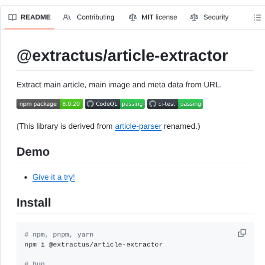 Extractus Article Extractor screenshot