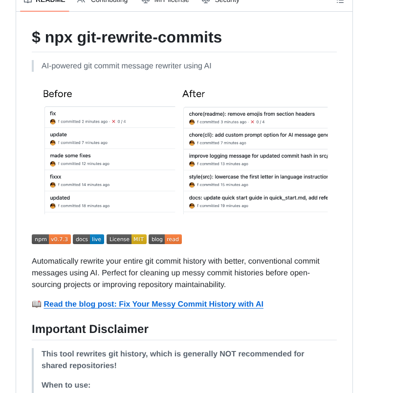F Git Rewrite Commits screenshot