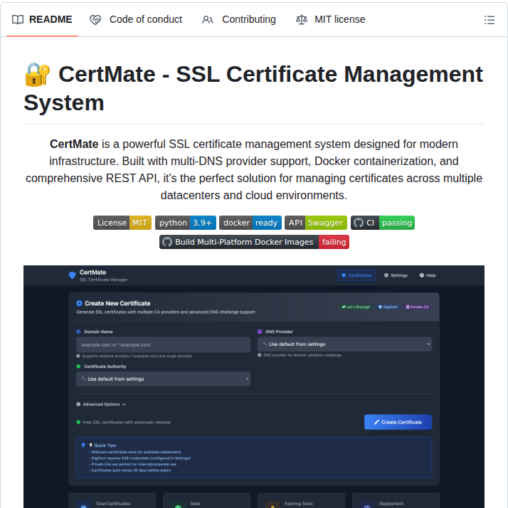 Fabriziosalmi Certmate screenshot