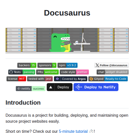 Facebook Docusaurus screenshot