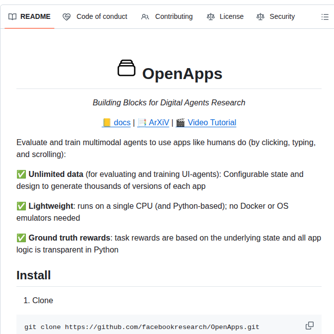 Facebookresearch Openapps screenshot