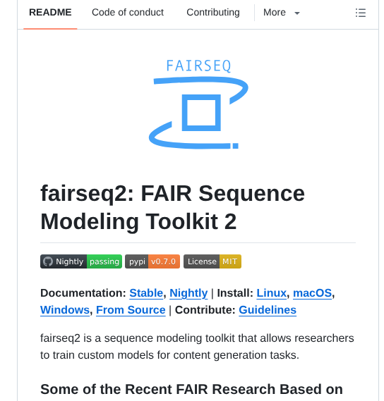 Facebookresearch Fairseq2 screenshot