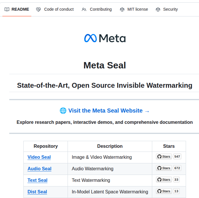 Facebookresearch Meta Seal screenshot
