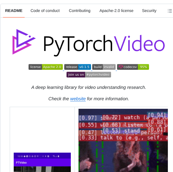 Facebookresearch Pytorchvideo screenshot