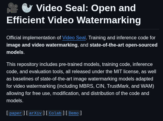 Facebookresearch Videoseal screenshot