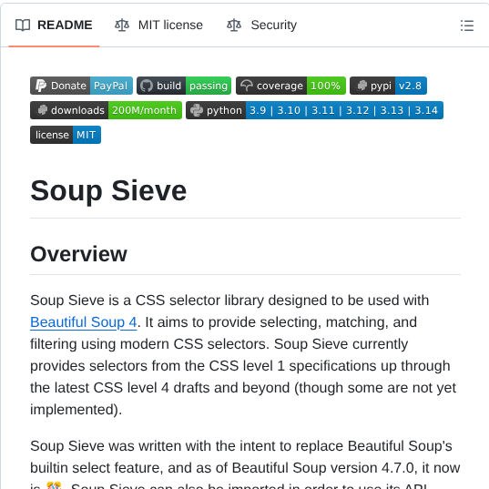 Facelessuser Soupsieve screenshot