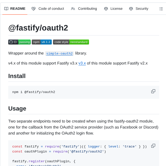 Fastify Fastify Oauth2 screenshot