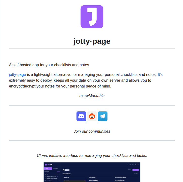 Fccview Jotty screenshot