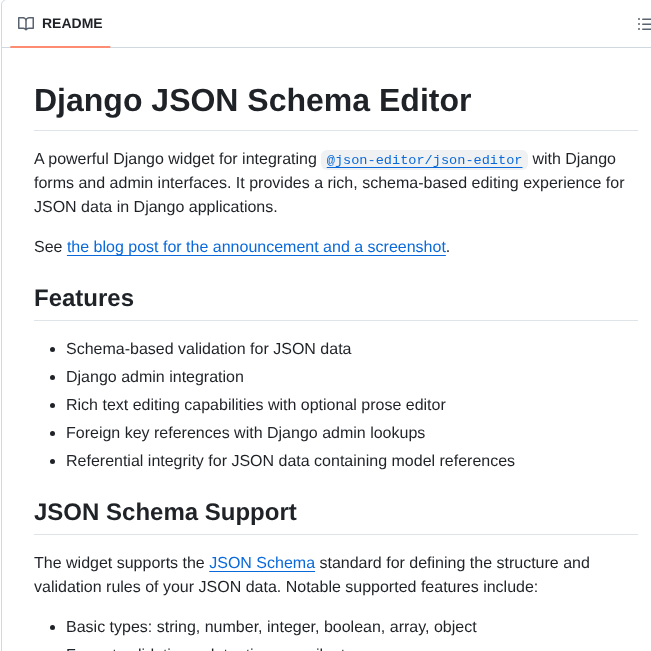 Feincms Django Json Schema Editor screenshot