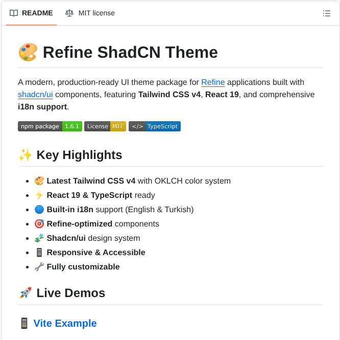 Ferdiunal Refine Shadcn screenshot