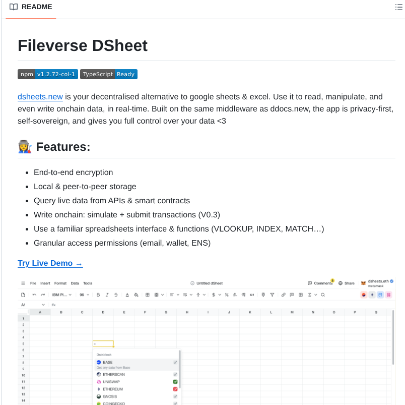 Fileverse Fileverse Dsheet screenshot