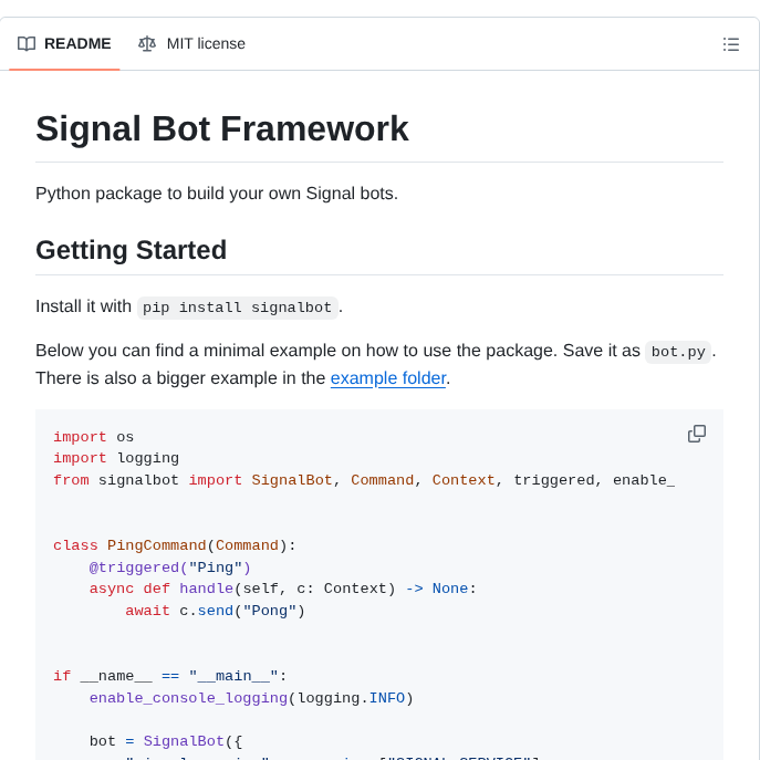 Filipre Signalbot screenshot