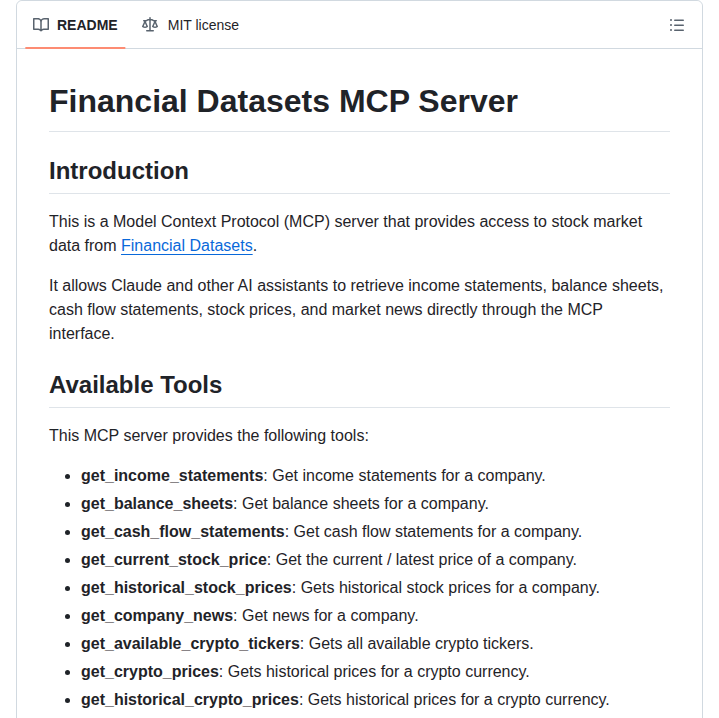 Financial Datasets Mcp Server screenshot
