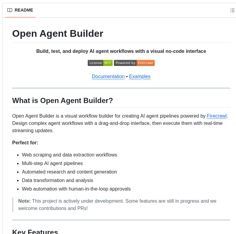Firecrawl Open Agent Builder screenshot