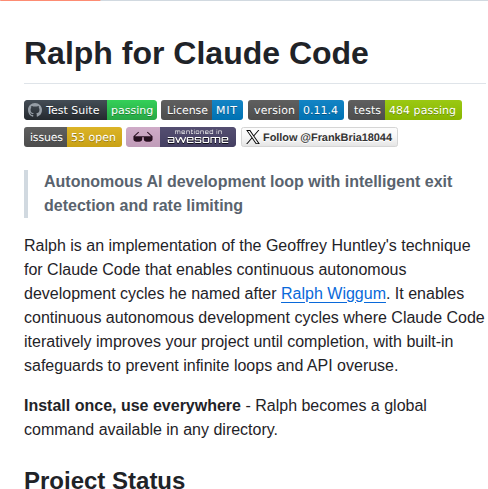 Frankbria Ralph Claude Code screenshot