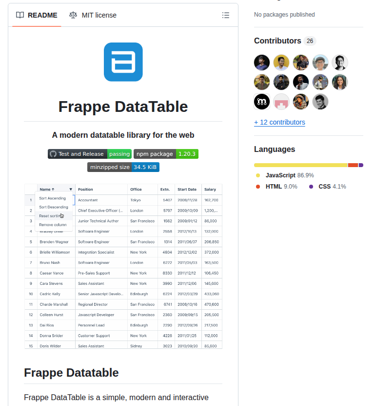 Frappe Datatable screenshot